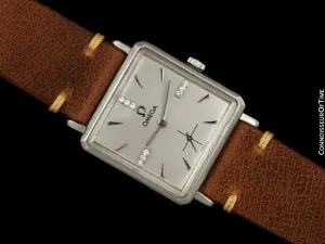 1958 Omega Vintage Mens Handwound Dress Watch - 14K White Gold with Diamonds