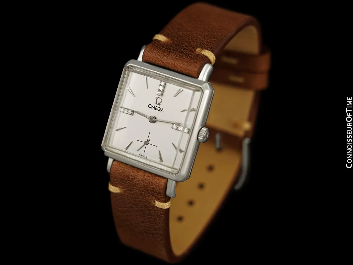 1958 Omega Vintage Mens Handwound Dress Watch - 14K White Gold with Diamonds