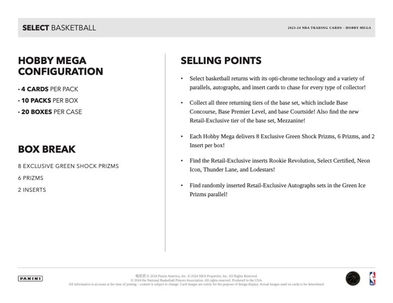 2023-24 Panini Select Basketball Mega