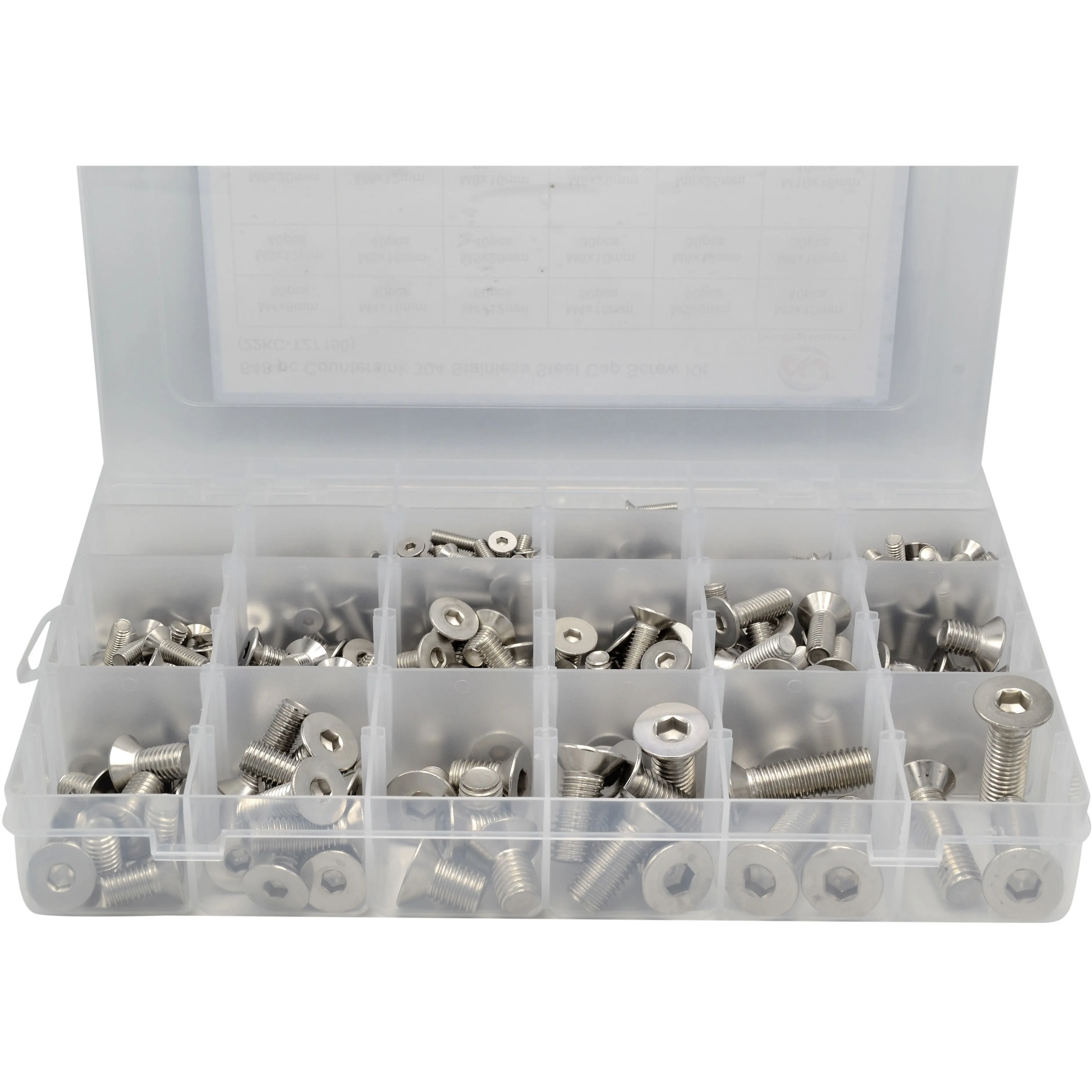 648 Piece 304 Stainless Steel Countersink Cap Screw Grab Kit Assortment