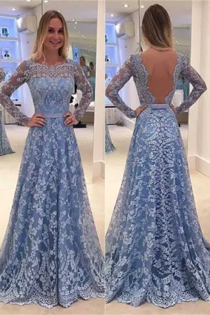 A-line Long Sleeves Lace Long Prom Dresses,Formal Dresses, Cocktail Evening Dresses, MP116