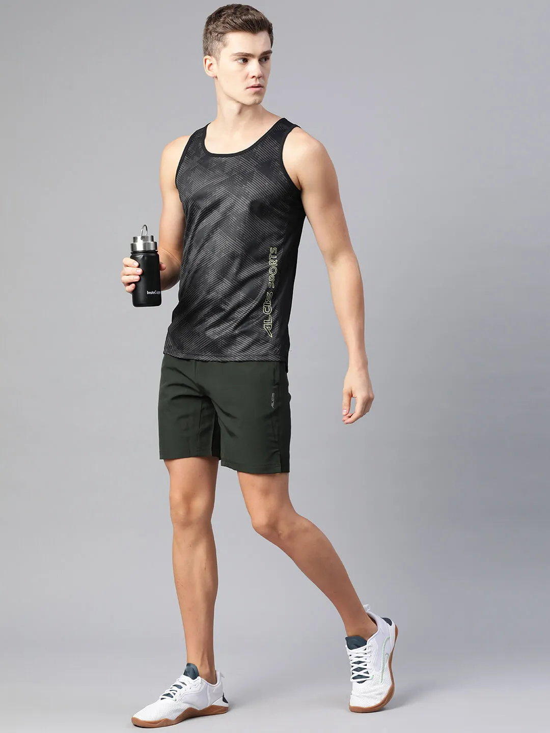 Alcis Men Grey Printed Dry Tech Slim Fit T-shirt