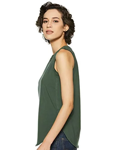 Amazon Brand - Symbol Women's Solid Regular Fit Sleeveless T-Shirt (SYMSS19TS009_Charcoal Mel & Olive_Medium) (Combo Pack of 2)