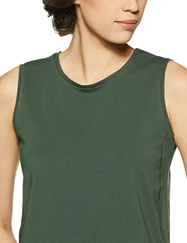 Amazon Brand - Symbol Women's Solid Regular Fit Sleeveless T-Shirt (SYMSS19TS009_Charcoal Mel & Olive_Medium) (Combo Pack of 2)
