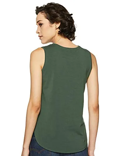 Amazon Brand - Symbol Women's Solid Regular Fit Sleeveless T-Shirt (SYMSS19TS009_Charcoal Mel & Olive_Medium) (Combo Pack of 2)