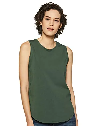 Amazon Brand - Symbol Women's Solid Regular Fit Sleeveless T-Shirt (SYMSS19TS009_Charcoal Mel & Olive_Medium) (Combo Pack of 2)