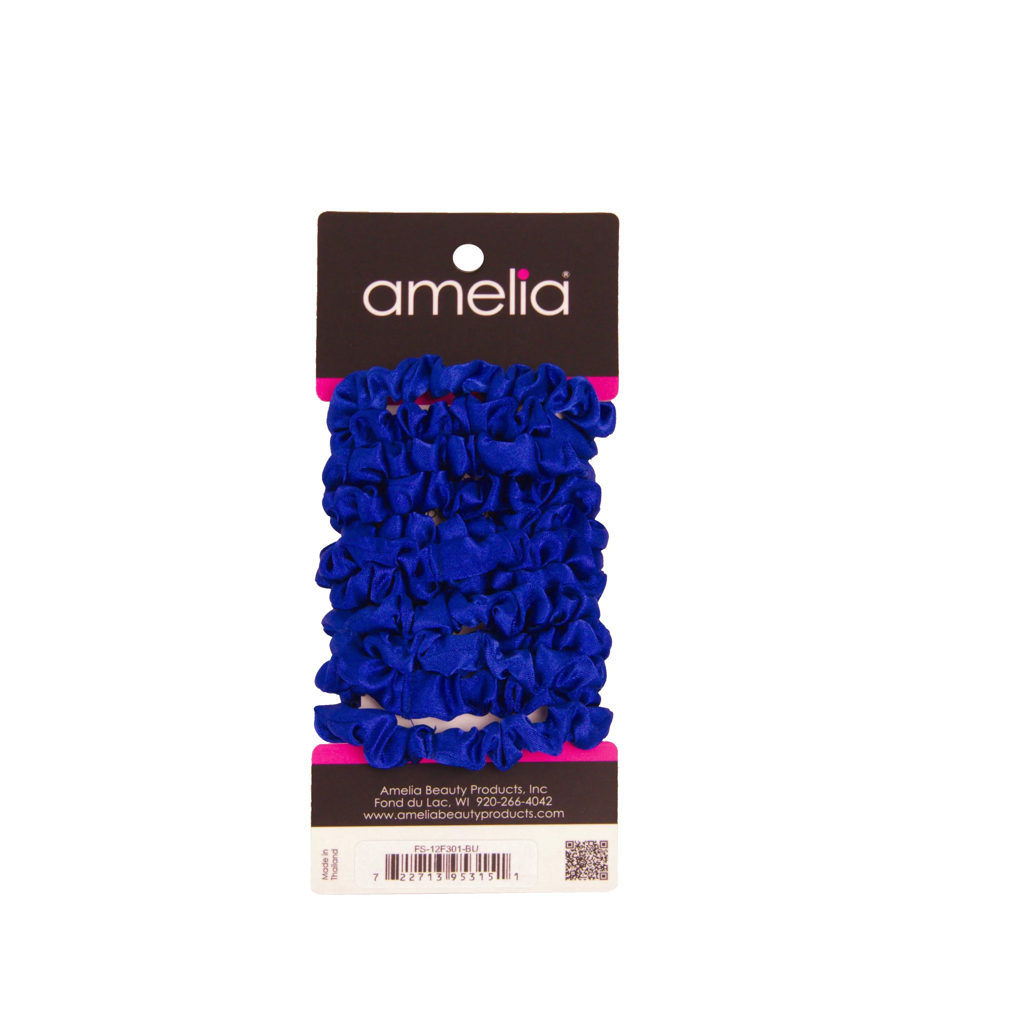 Amelia Beauty, Blue Satin Scrunchies, 2.25in Diameter, Gentle on Hair, Strong Hold, No Snag, No Dents or Creases. 12 Pack