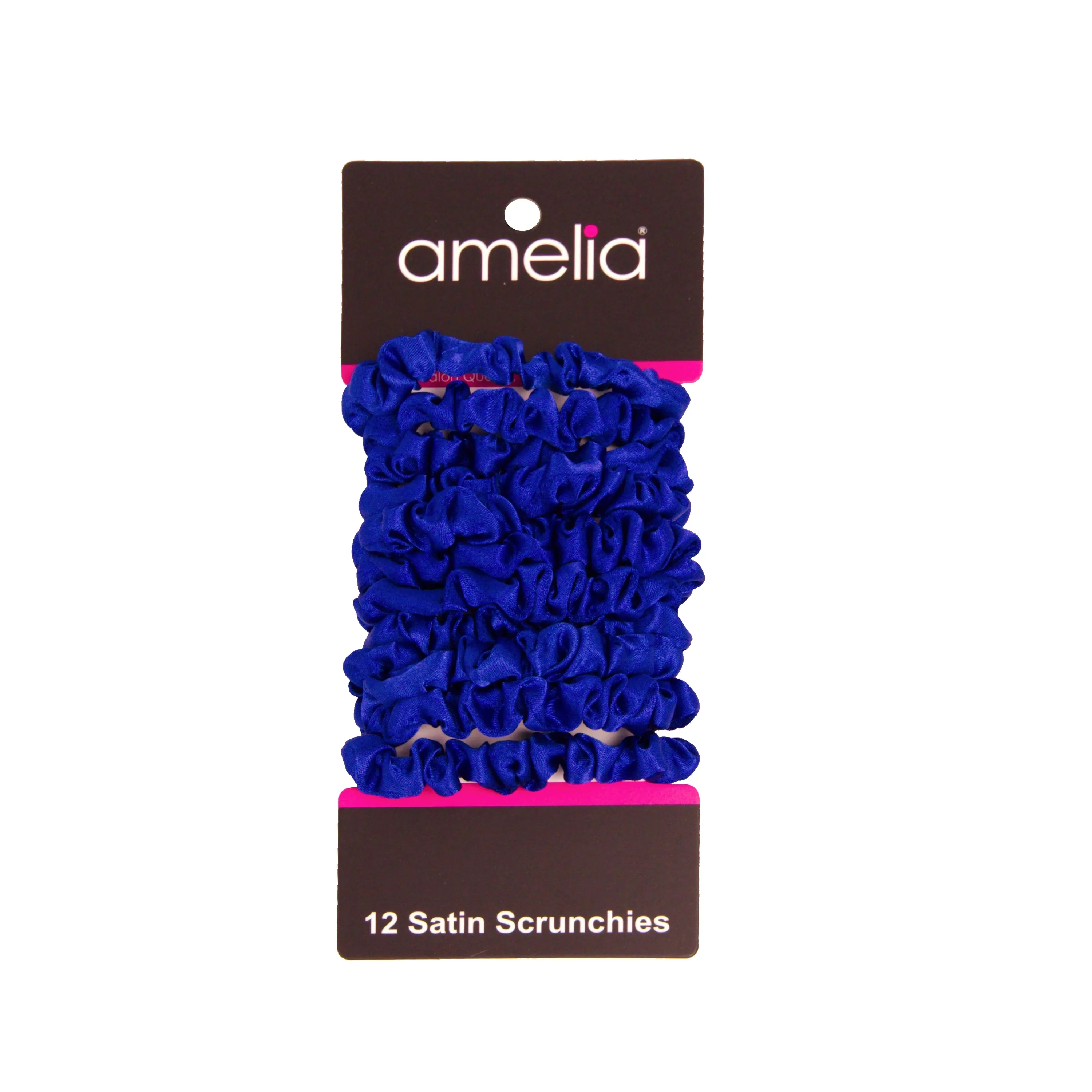 Amelia Beauty, Blue Satin Scrunchies, 2.25in Diameter, Gentle on Hair, Strong Hold, No Snag, No Dents or Creases. 12 Pack