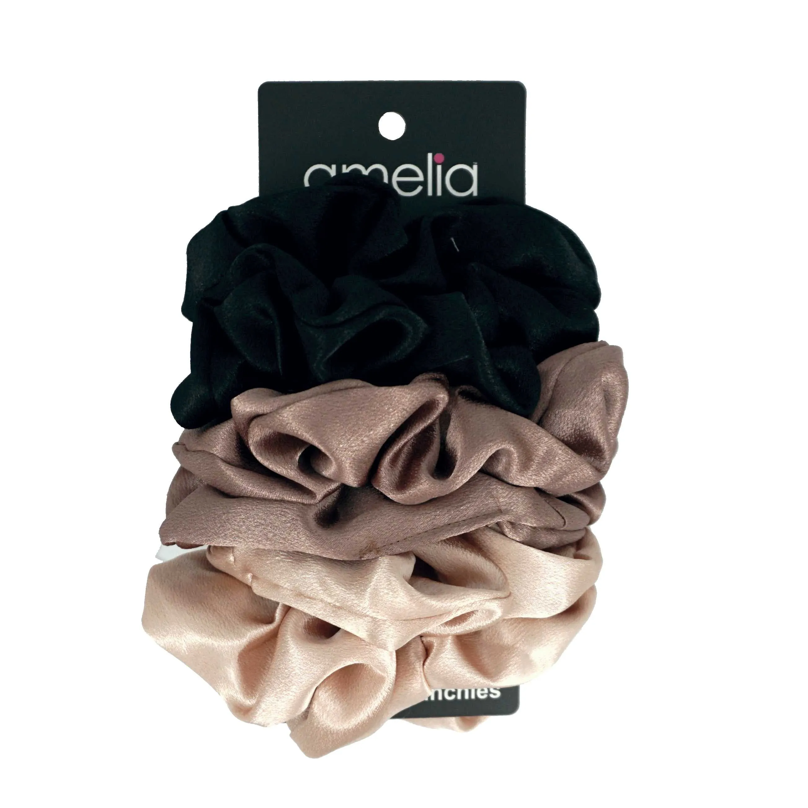 Amelia Beauty, Earth Tones Imitation Silk Scrunchies, 4.5in Diameter, Gentle on Hair, Strong Hold, No Snag, No Dents or Creases. 6 Pack