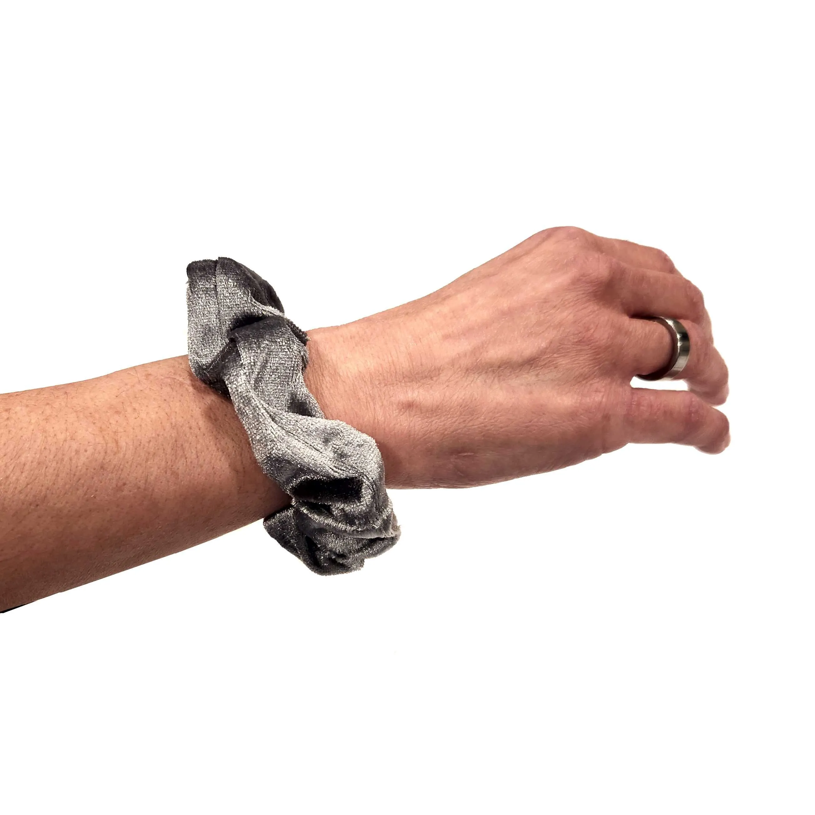 Amelia Beauty, Gray Velvet Scrunchies, 3.5in Diameter, Gentle on Hair, Strong Hold, No Snag, No Dents or Creases. 8 Pack