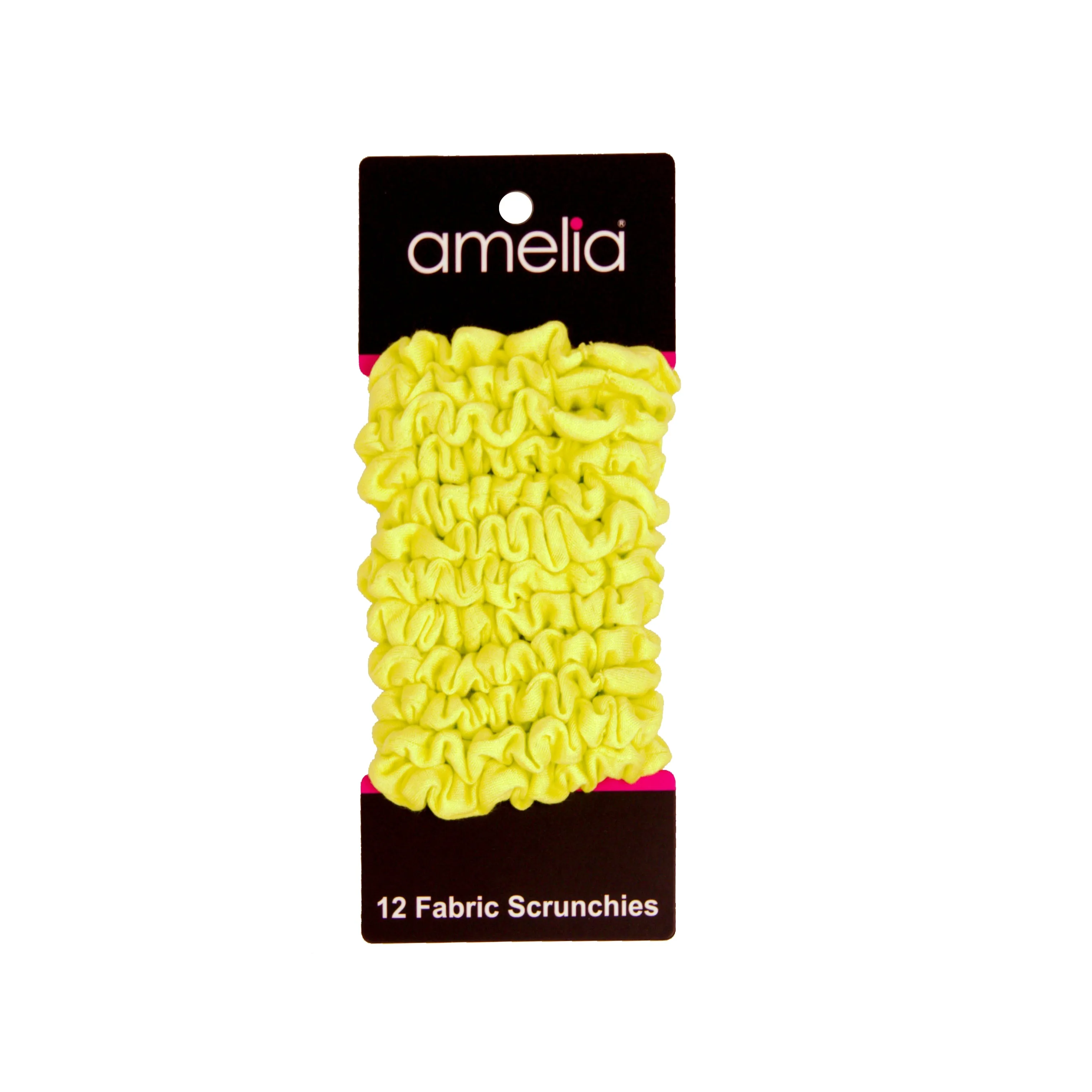 Amelia Beauty, Neon Yellow Jersey Scrunchies, 2.25in Diameter, Gentle on Hair, Strong Hold, No Snag, No Dents or Creases. 12 Pack