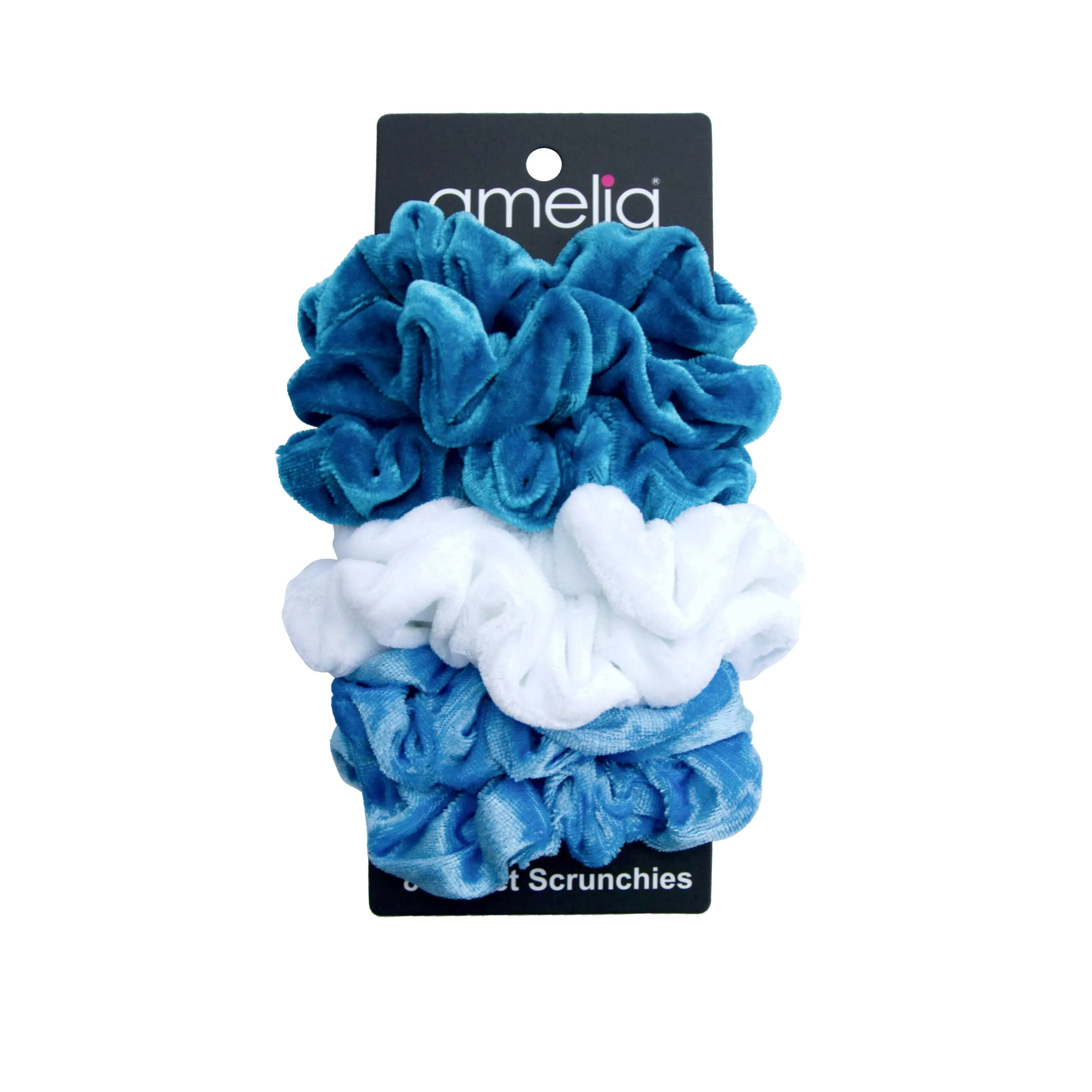 Amelia Beauty, Ocean Blend Velvet Scrunchies, 3.5in Diameter, Gentle on Hair, Strong Hold, No Snag, No Dents or Creases. 8 Pack