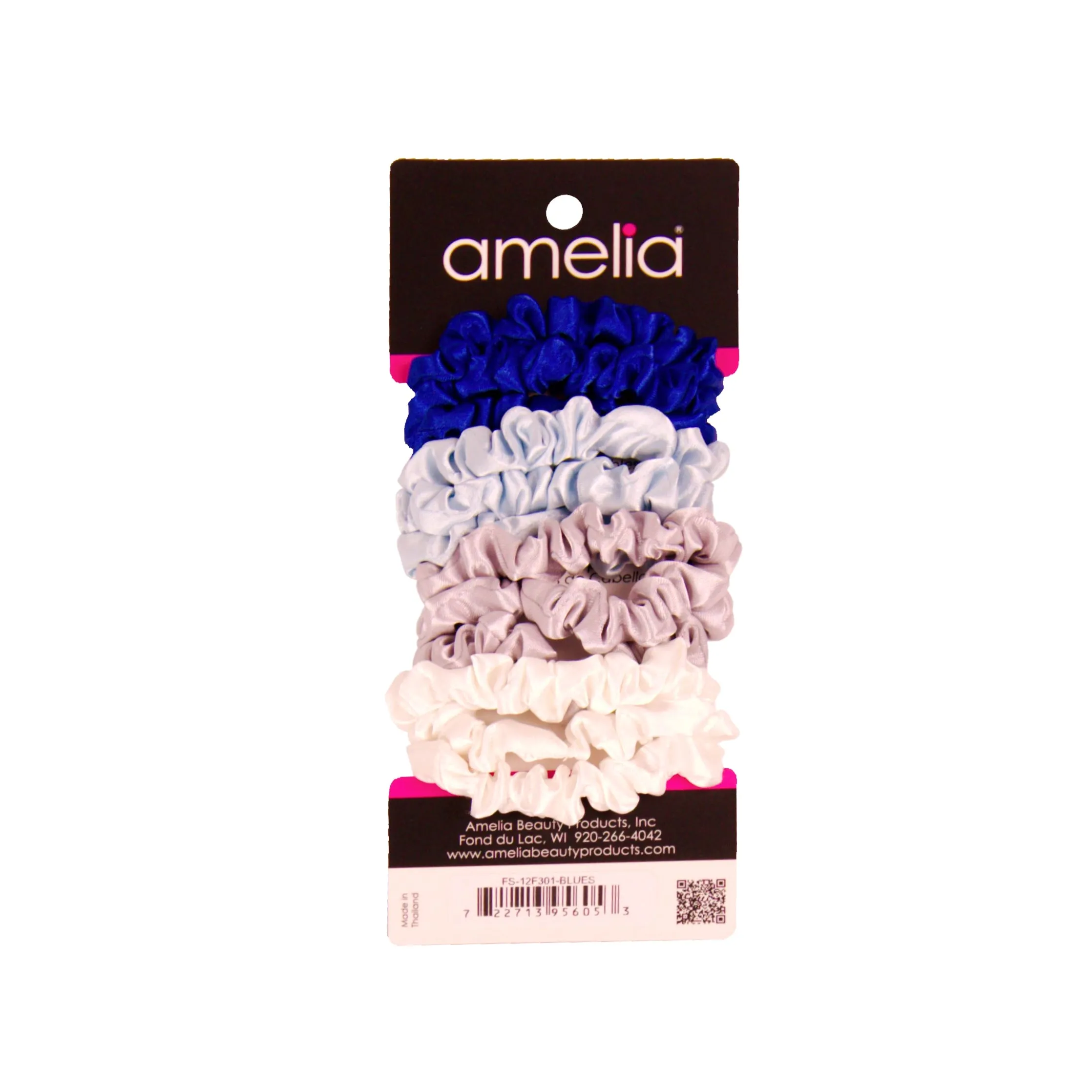 Amelia Beauty, Ocean Mix Satin Scrunchies, 2.25in Diameter, Gentle on Hair, Strong Hold, No Snag, No Dents or Creases. 12 Pack