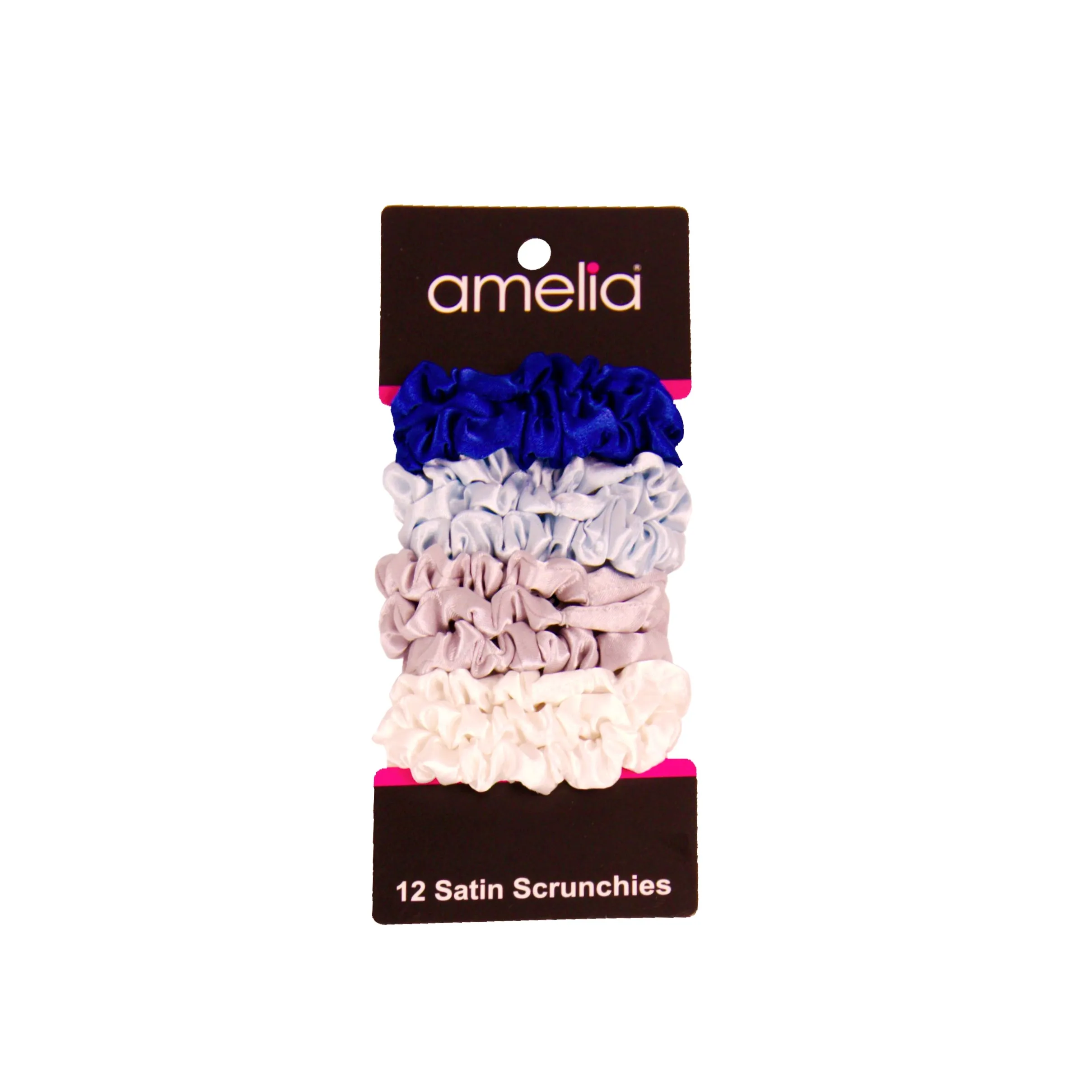 Amelia Beauty, Ocean Mix Satin Scrunchies, 2.25in Diameter, Gentle on Hair, Strong Hold, No Snag, No Dents or Creases. 12 Pack