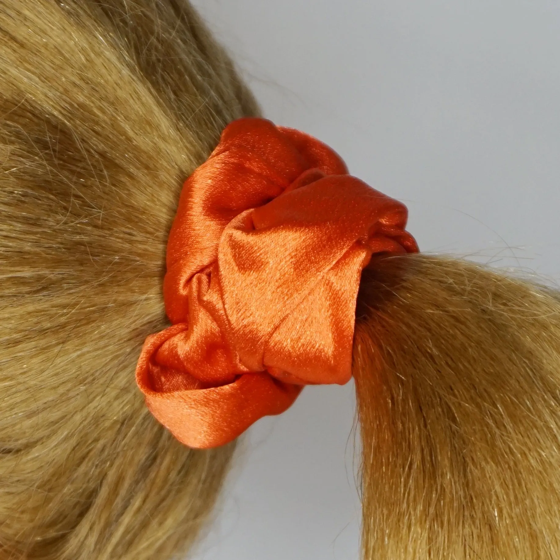 Amelia Beauty, Orange Imitation Silk Scrunchies, 4.5in Diameter, Gentle on Hair, Strong Hold, No Snag, No Dents or Creases. 6 Pack