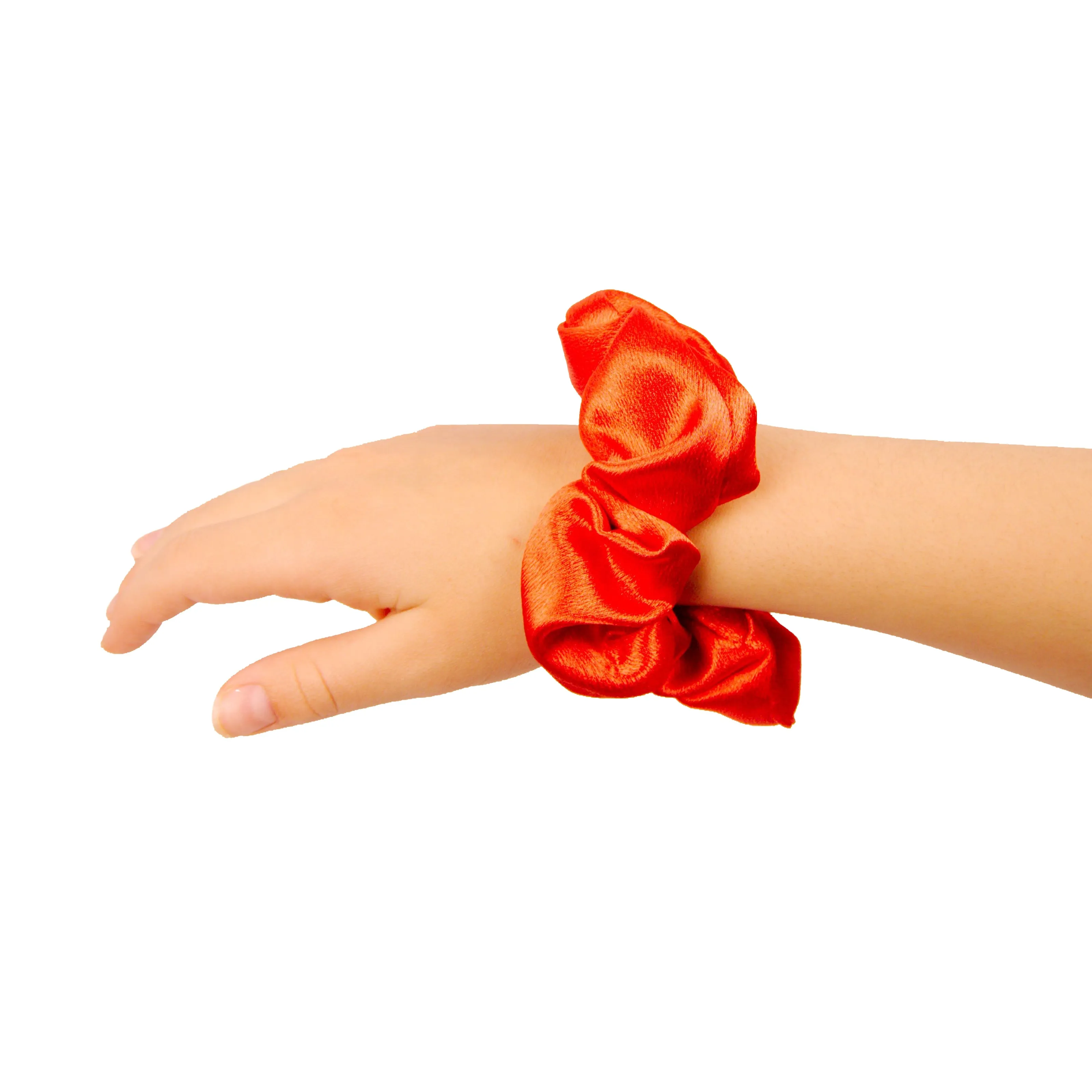 Amelia Beauty, Orange Imitation Silk Scrunchies, 4.5in Diameter, Gentle on Hair, Strong Hold, No Snag, No Dents or Creases. 6 Pack