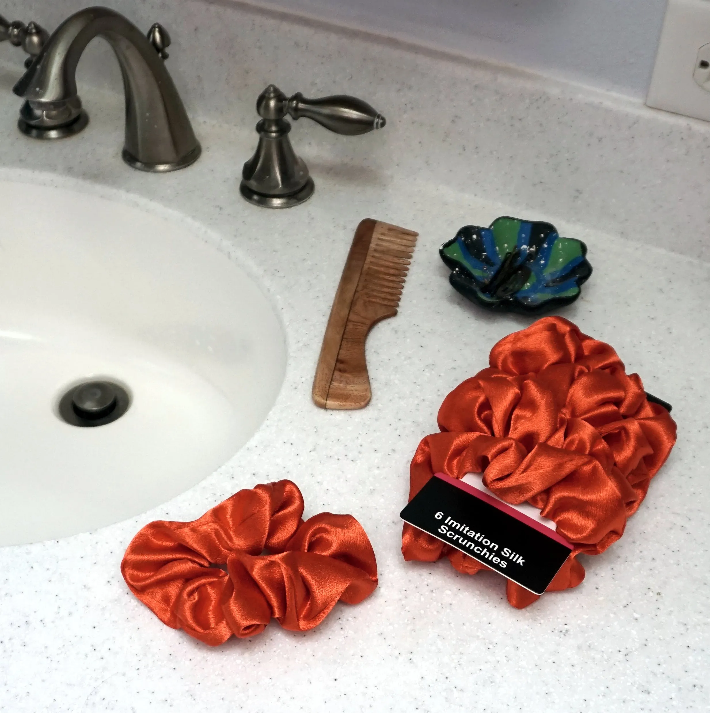 Amelia Beauty, Orange Imitation Silk Scrunchies, 4.5in Diameter, Gentle on Hair, Strong Hold, No Snag, No Dents or Creases. 6 Pack