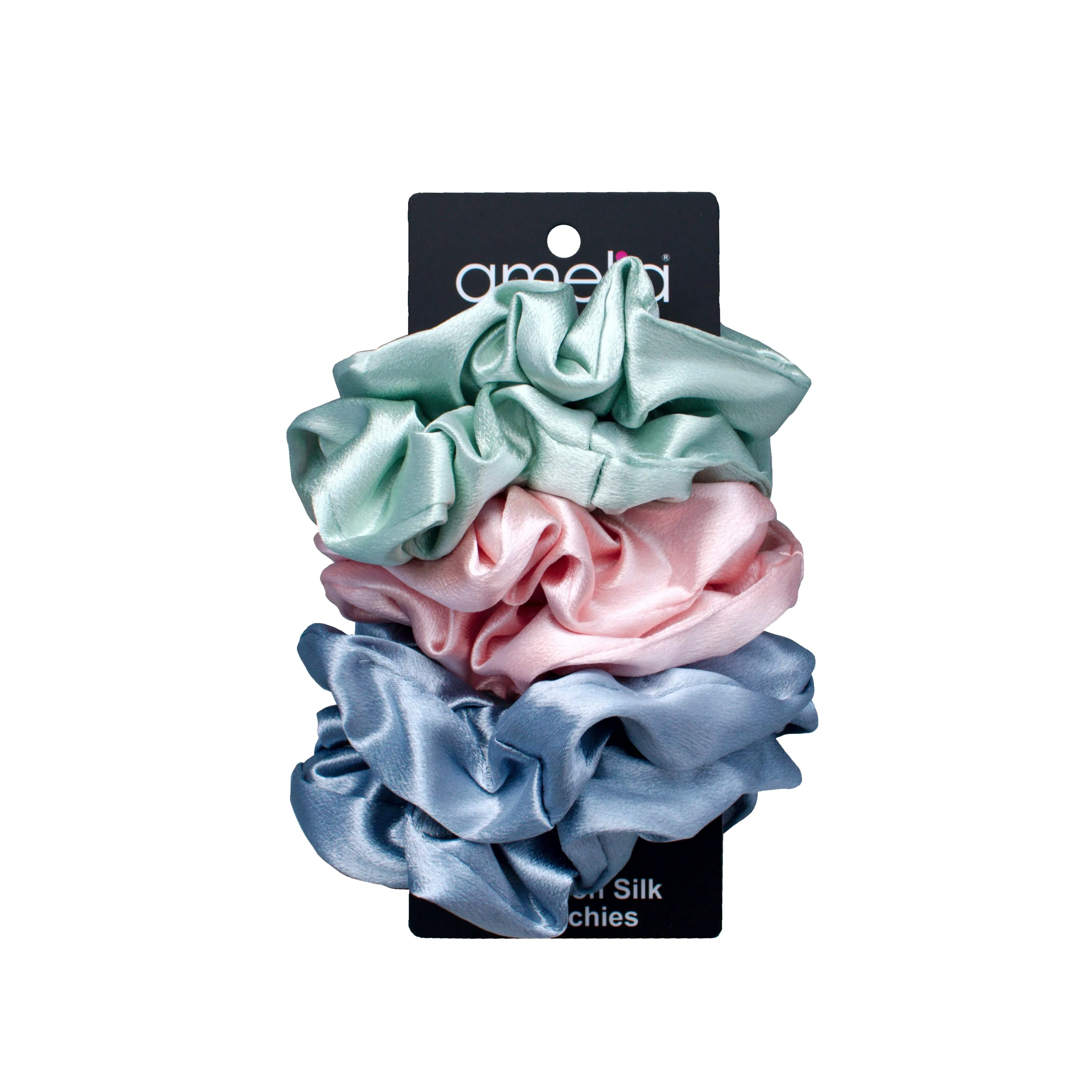 Amelia Beauty, Pastel Mix Imitation Silk Scrunchies, 4.5in Diameter, Gentle on Hair, Strong Hold, No Snag, No Dents or Creases. 6 Pack