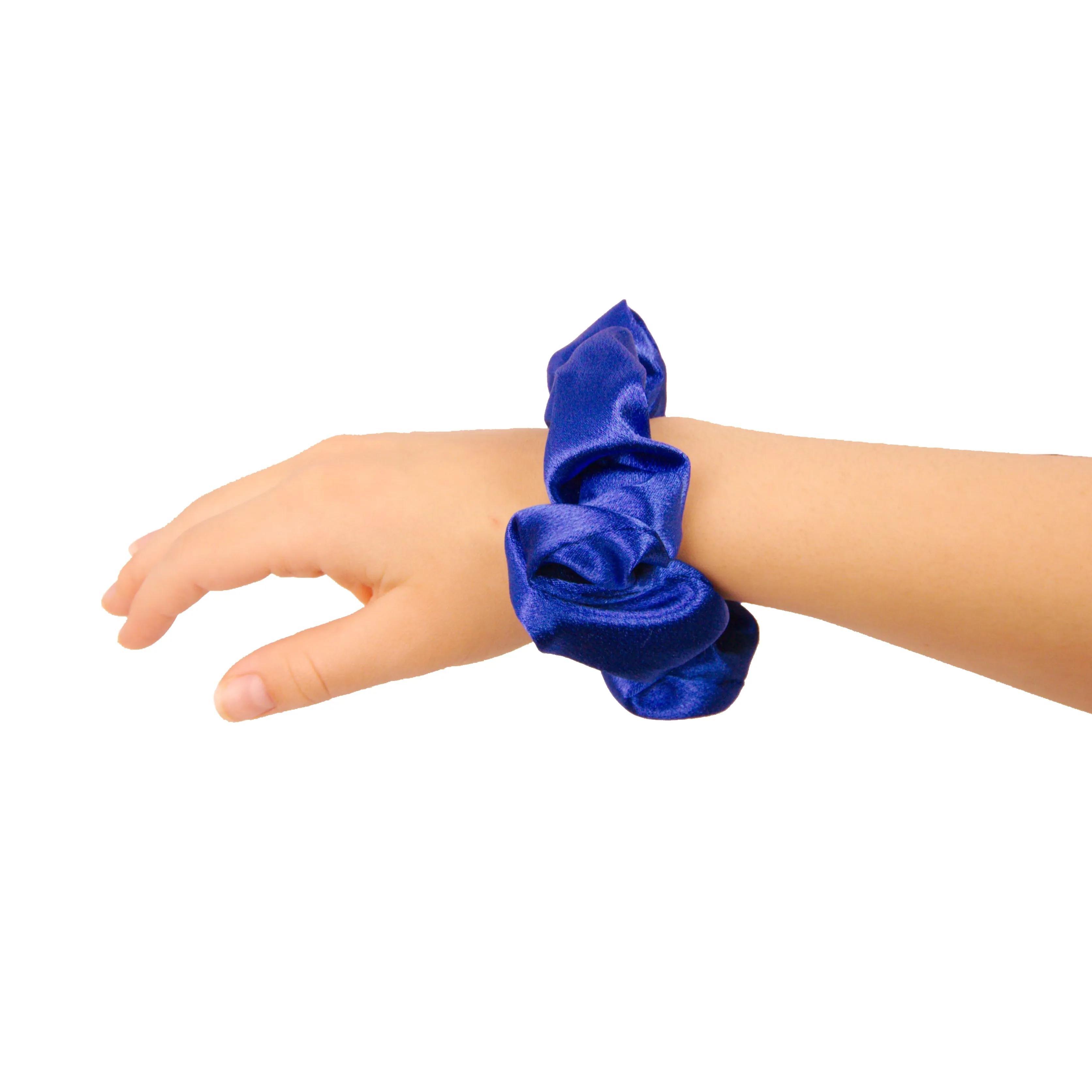 Amelia Beauty Products, Blue Imitation Silk Scrunchies, 4.5in Diameter, Gentle on Hair, Strong Hold, No Snag, No Dents or Creases. 6 Pack
