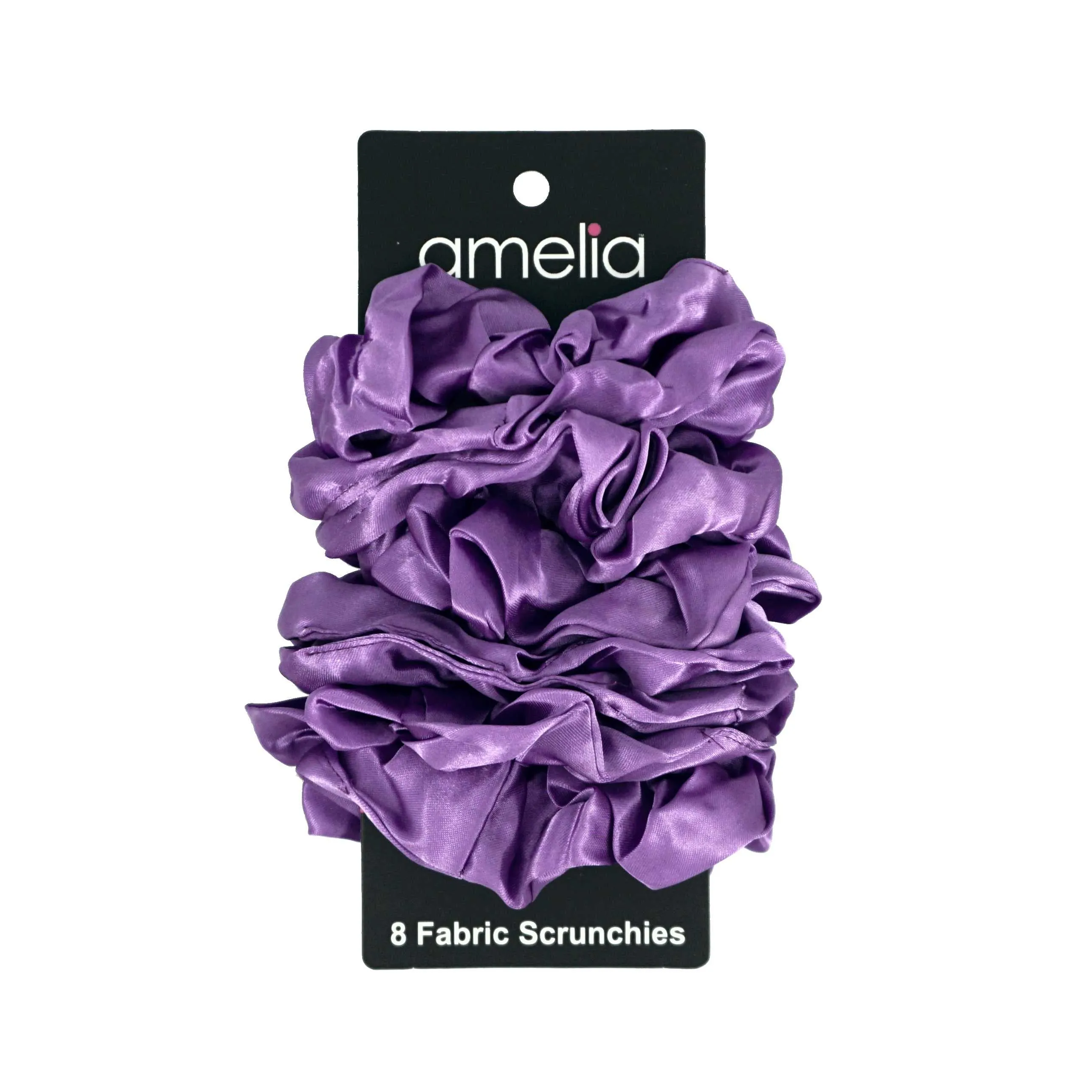 Amelia Beauty Products, Purple Satin Scrunchies, 3.5in Diameter, Gentle on Hair, Strong Hold, No Snag, No Dents or Creases. 8 Pack