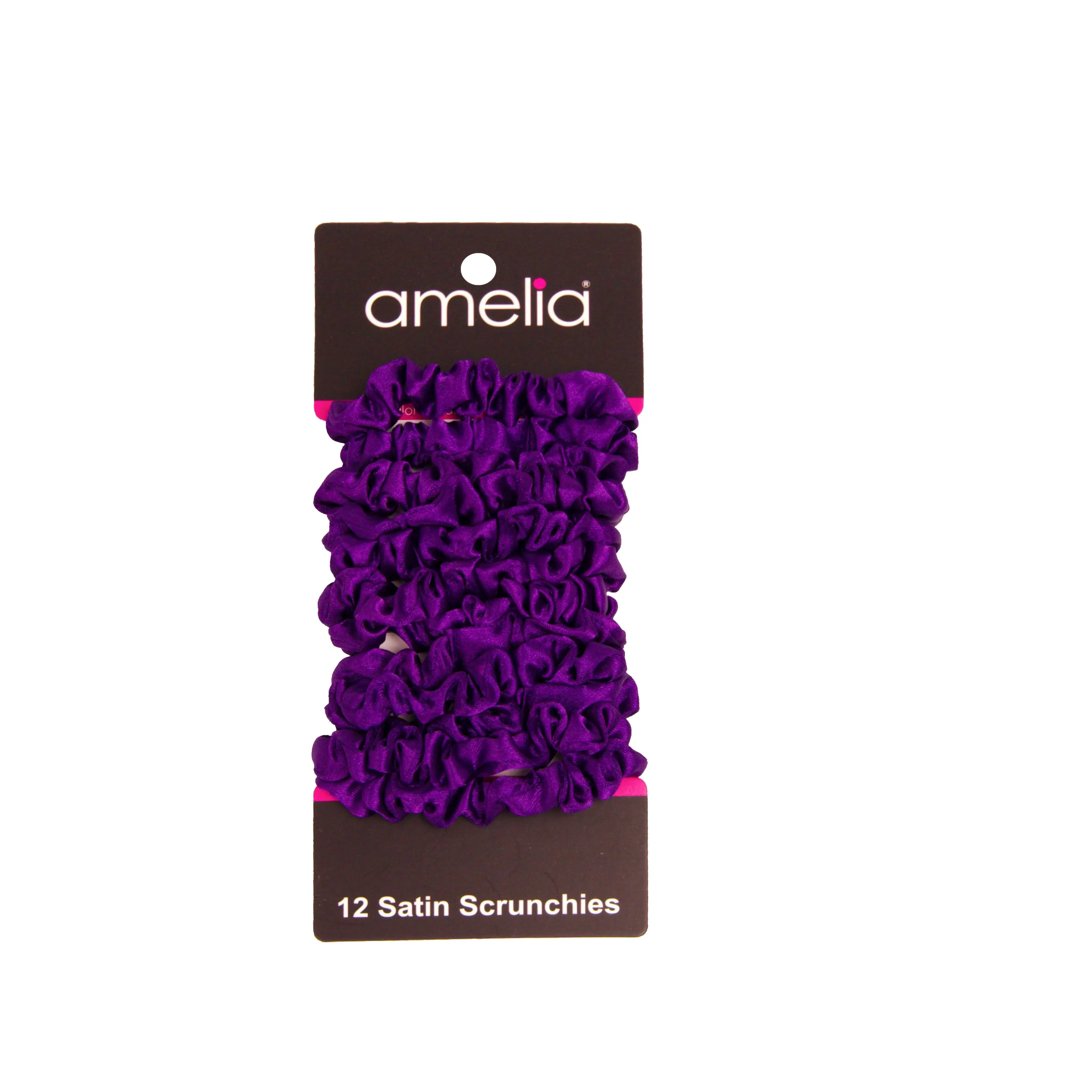 Amelia Beauty, Purple Satin Scrunchies, 2.25in Diameter, Gentle on Hair, Strong Hold, No Snag, No Dents or Creases. 12 Pack