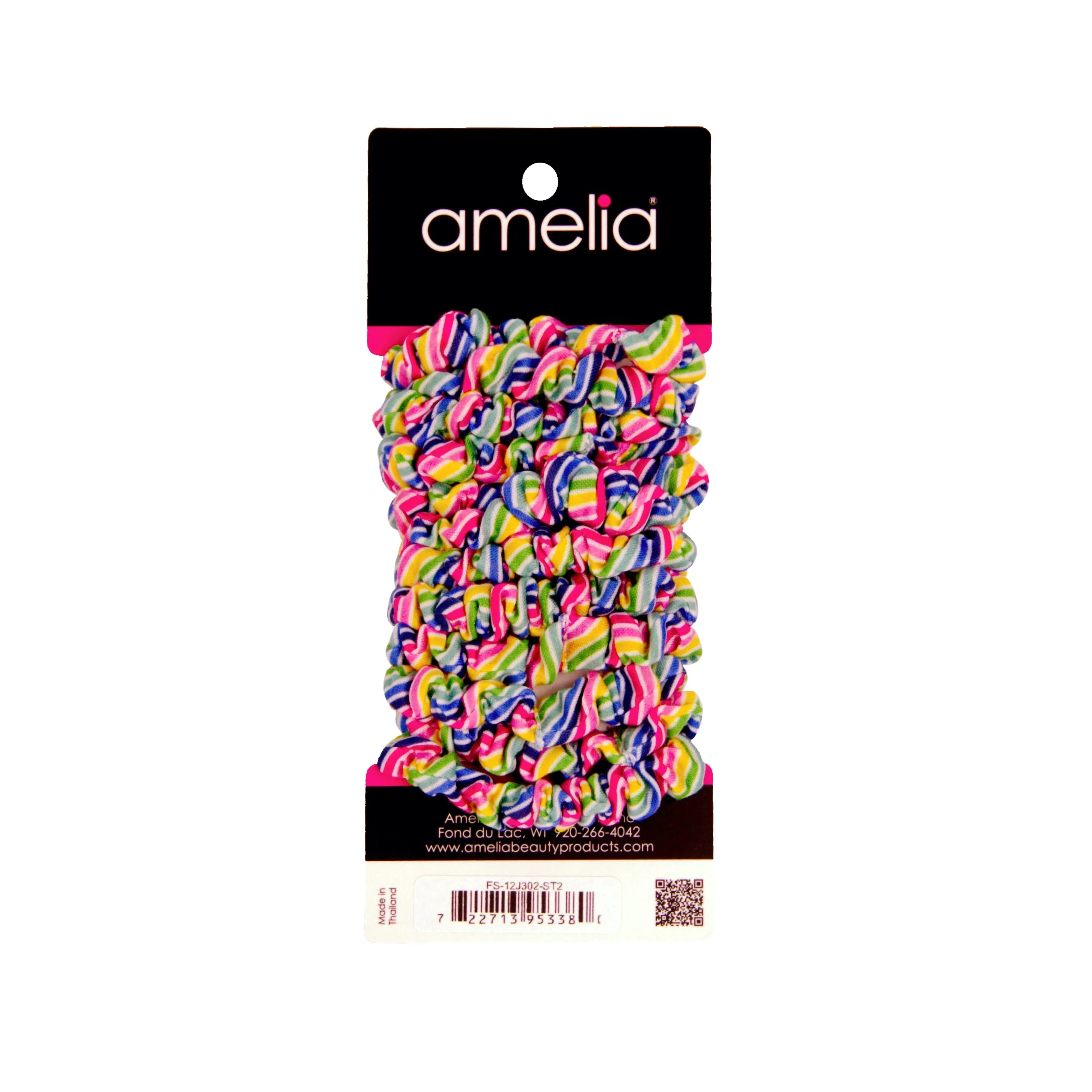 Amelia Beauty, Rainbow Stripe Jersey Scrunchies, 2.25in Diameter, Gentle on Hair, Strong Hold, No Snag, No Dents or Creases. 12 Pack