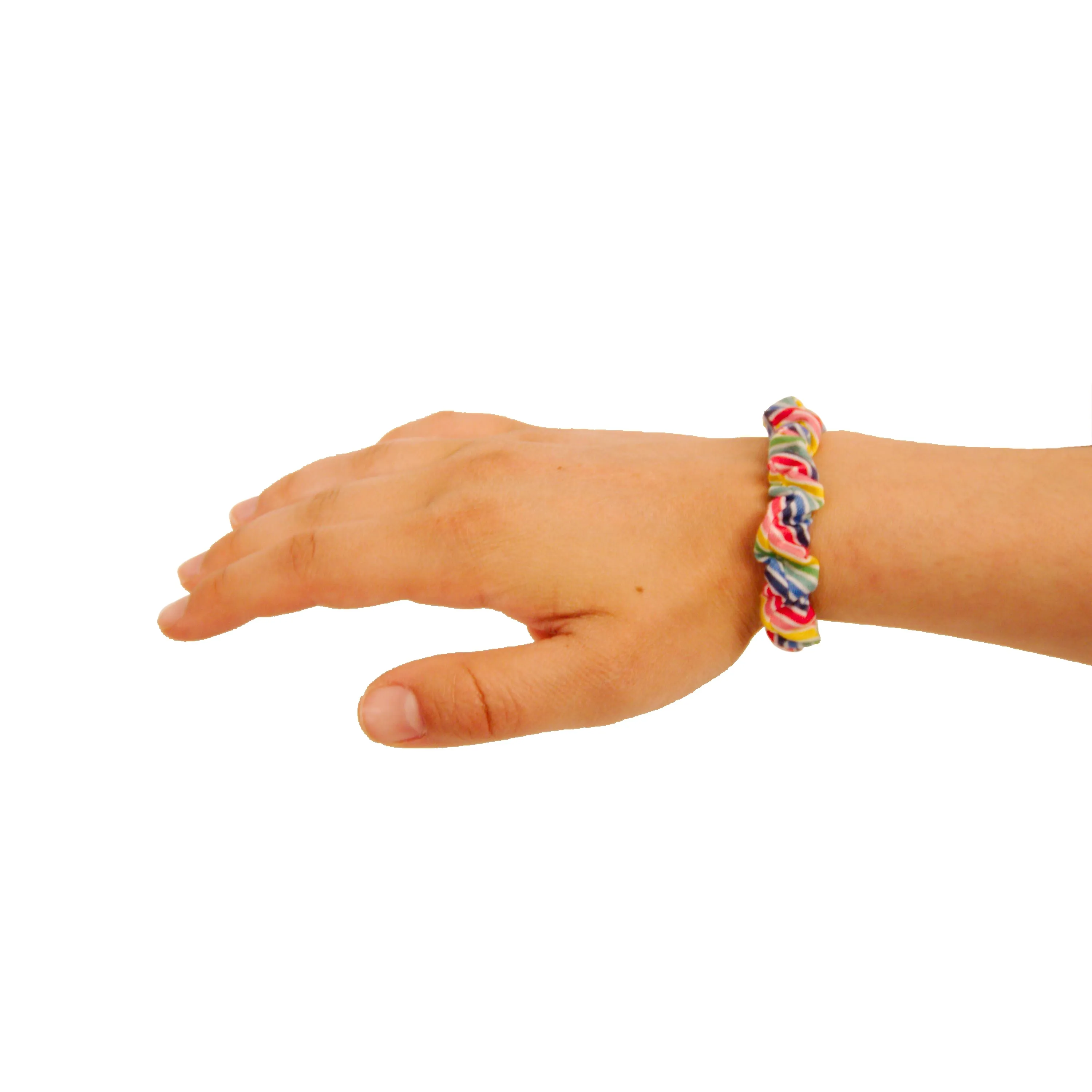 Amelia Beauty, Rainbow Stripe Jersey Scrunchies, 2.25in Diameter, Gentle on Hair, Strong Hold, No Snag, No Dents or Creases. 12 Pack