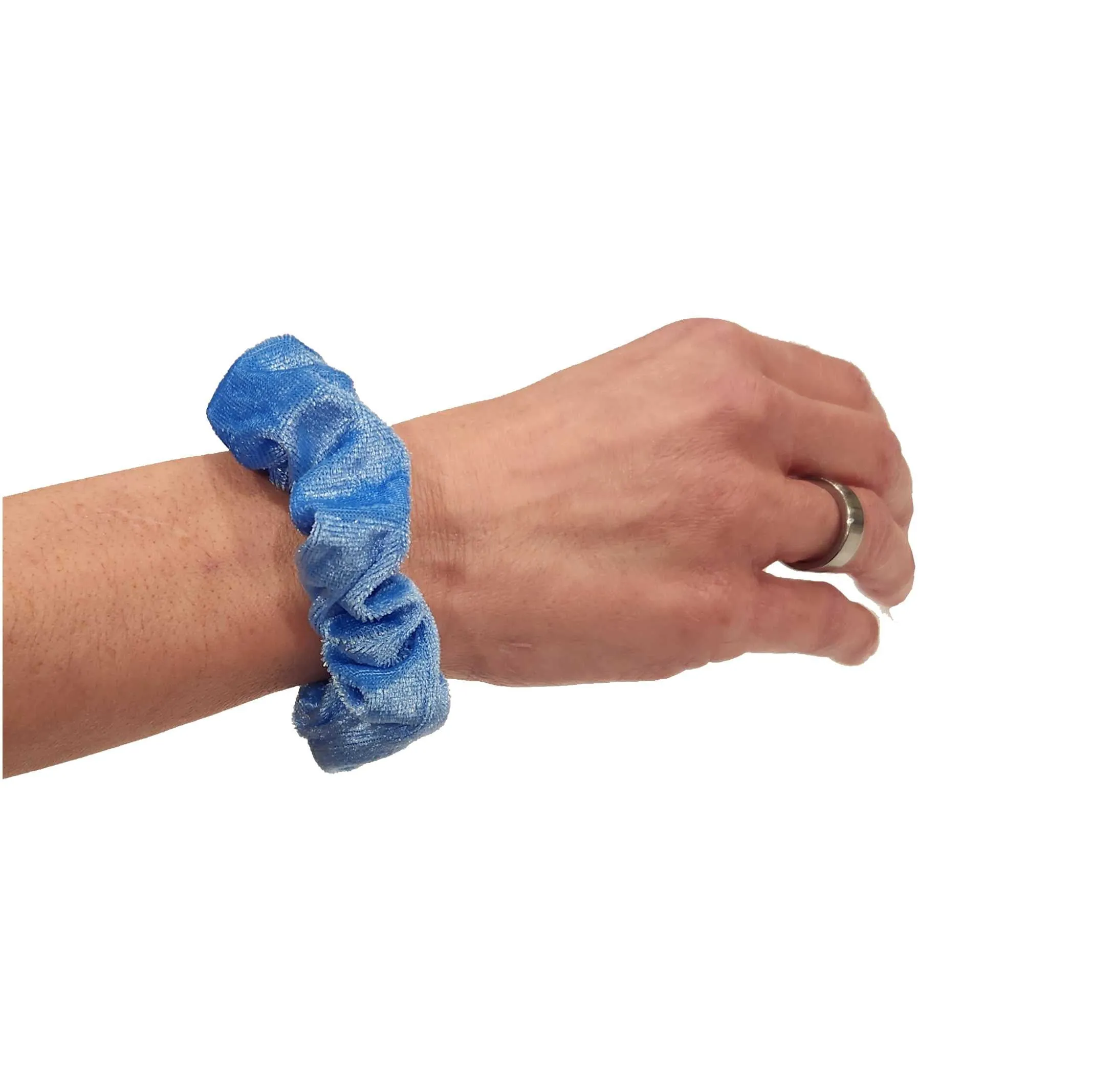 Amelia Beauty, Sky Blue Velvet Scrunchies, 3.5in Diameter, Gentle on Hair, Strong Hold, No Snag, No Dents or Creases. 8 Pack