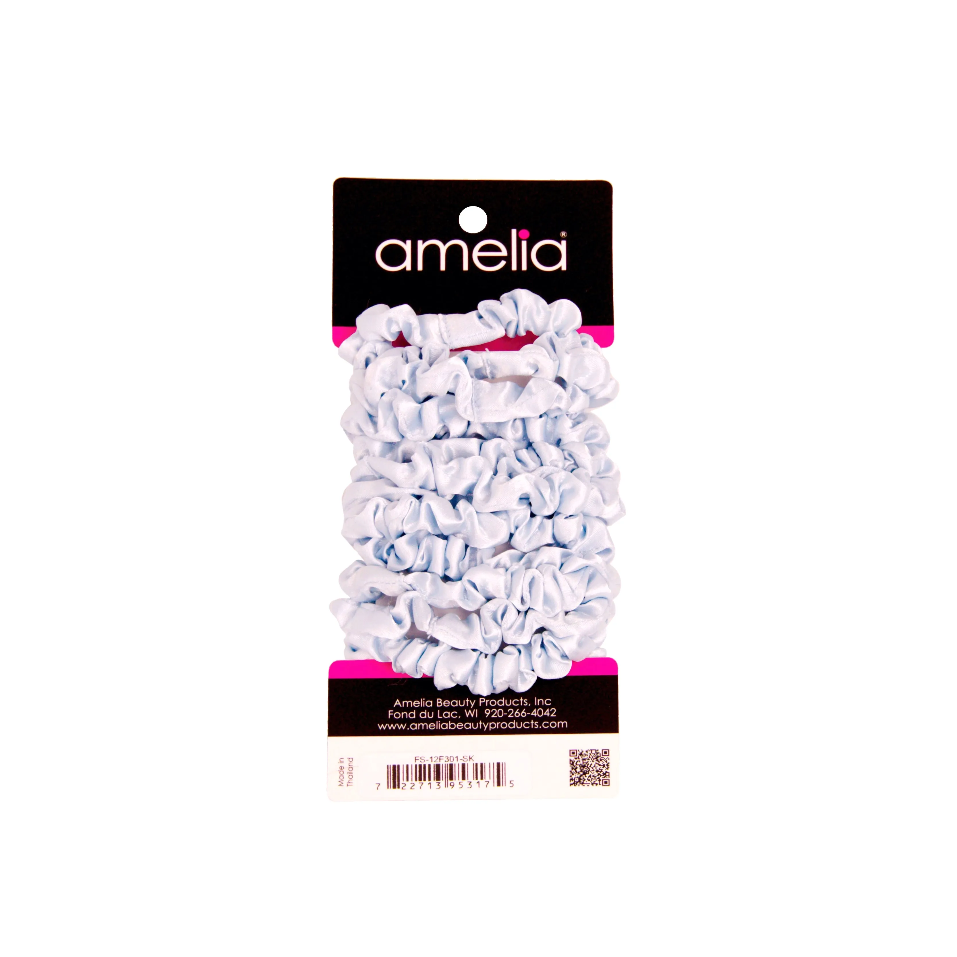 Amelia Beauty, Sky Satin Scrunchies, 2.25in Diameter, Gentle on Hair, Strong Hold, No Snag, No Dents or Creases. 12 Pack