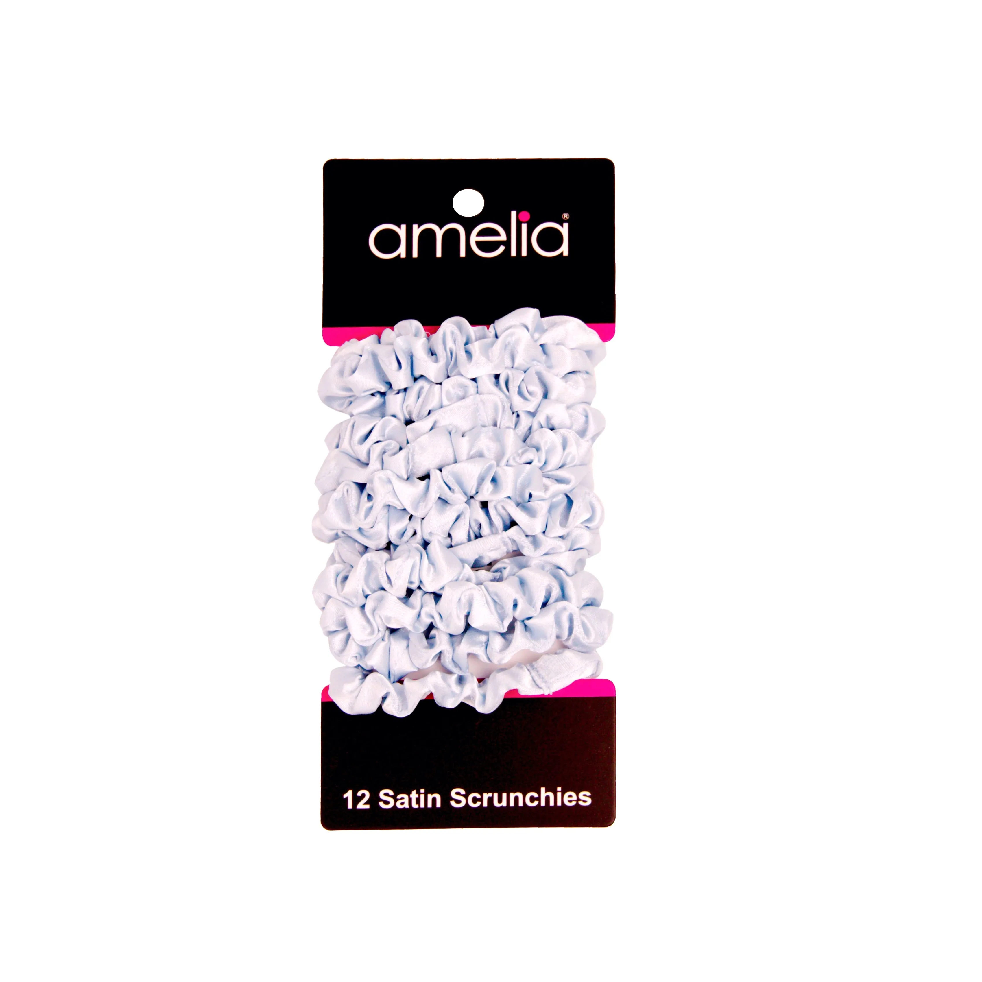 Amelia Beauty, Sky Satin Scrunchies, 2.25in Diameter, Gentle on Hair, Strong Hold, No Snag, No Dents or Creases. 12 Pack