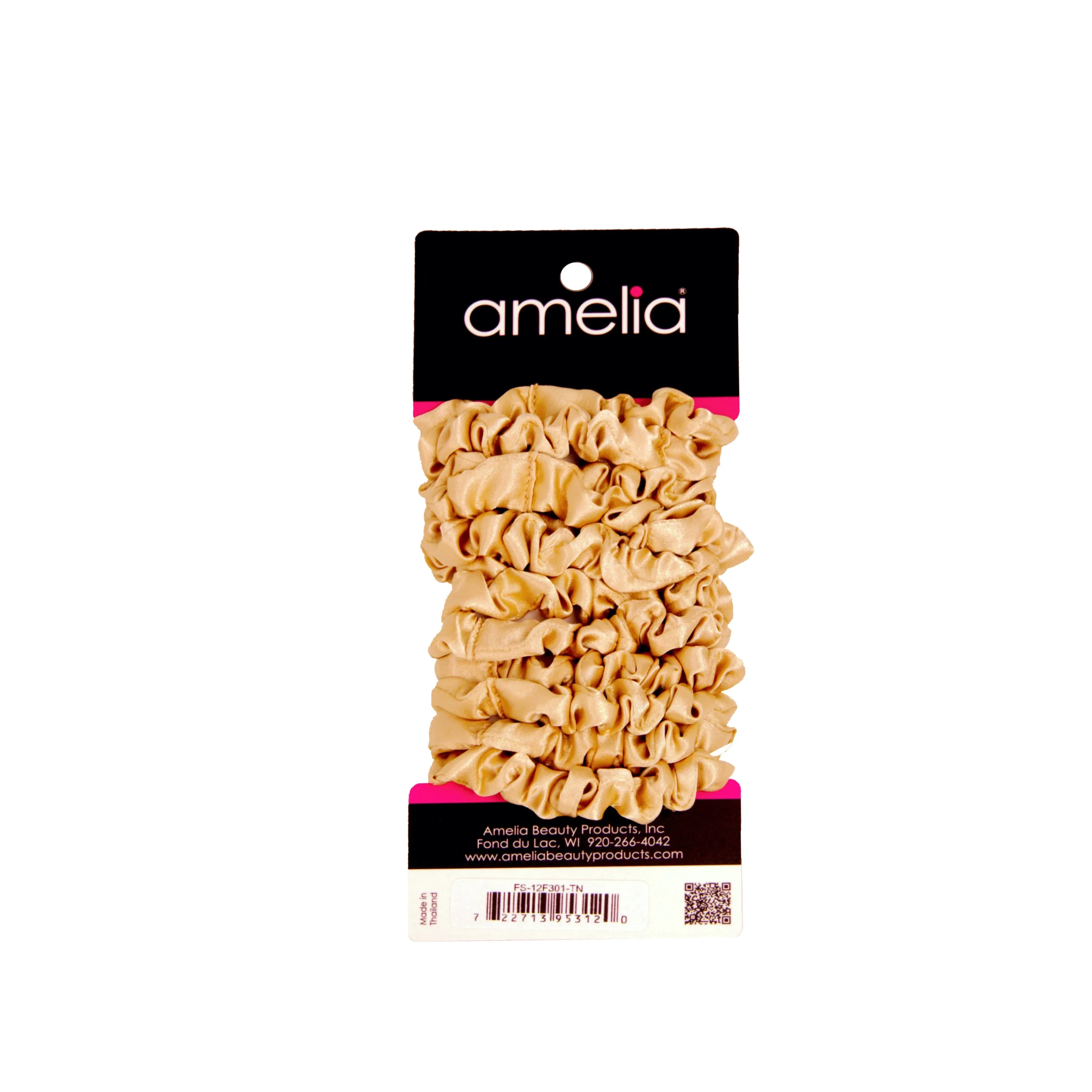 Amelia Beauty, Tan Satin Scrunchies, 2.25in Diameter, Gentle on Hair, Strong Hold, No Snag, No Dents or Creases. 12 Pack