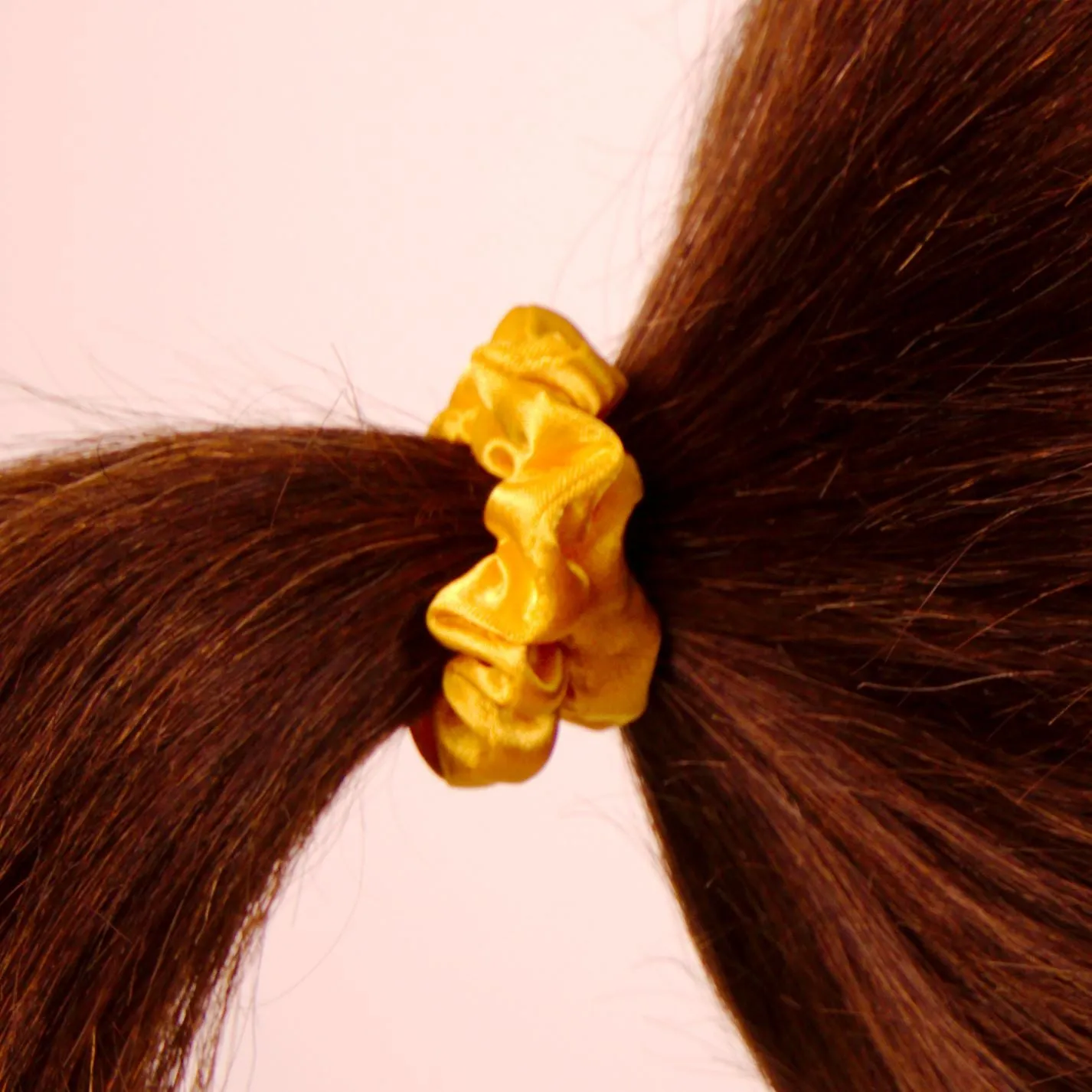Amelia Beauty, Yellow Satin Scrunchies, 2.25in Diameter, Gentle on Hair, Strong Hold, No Snag, No Dents or Creases. 12 Pack
