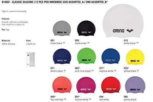 Arena 91662-51 Classic Silicone Swimming Caps (Silver)