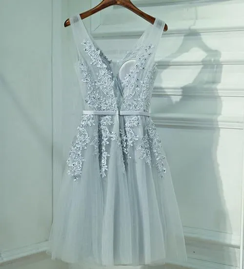 Baby Blue Off Shoulder V Neck Homecoming Dresses, Graduation Dresses, MH112