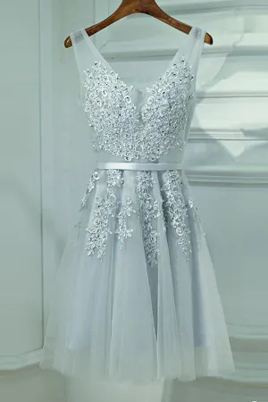 Baby Blue Off Shoulder V Neck Homecoming Dresses, Graduation Dresses, MH112