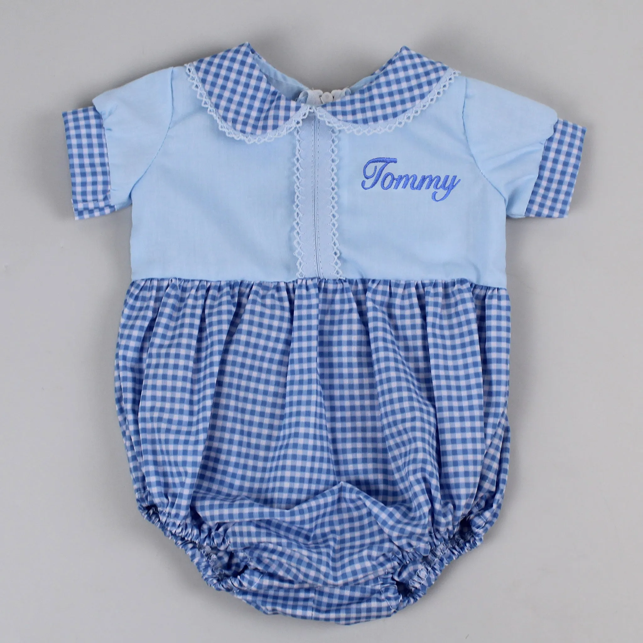 Baby Boys Blue Gingham Summer Romper Personalised