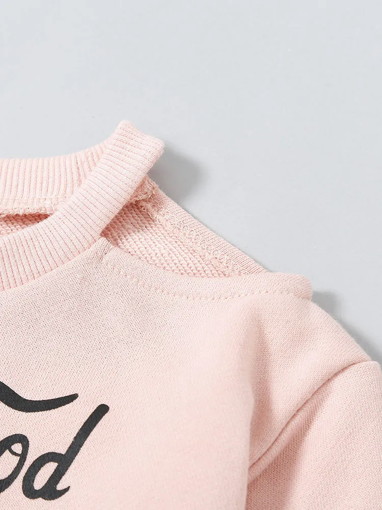 Baby Toddler One Off Shoulder Pink Ruffled Sweatshirt