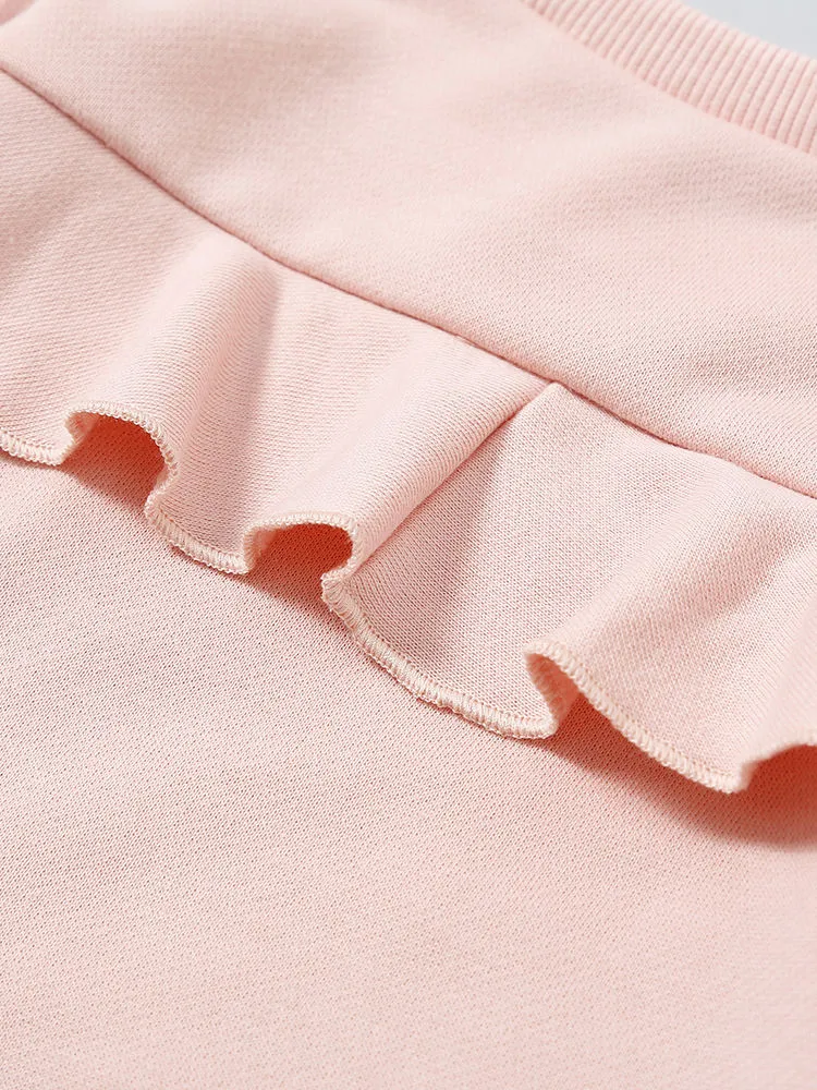 Baby Toddler One Off Shoulder Pink Ruffled Sweatshirt