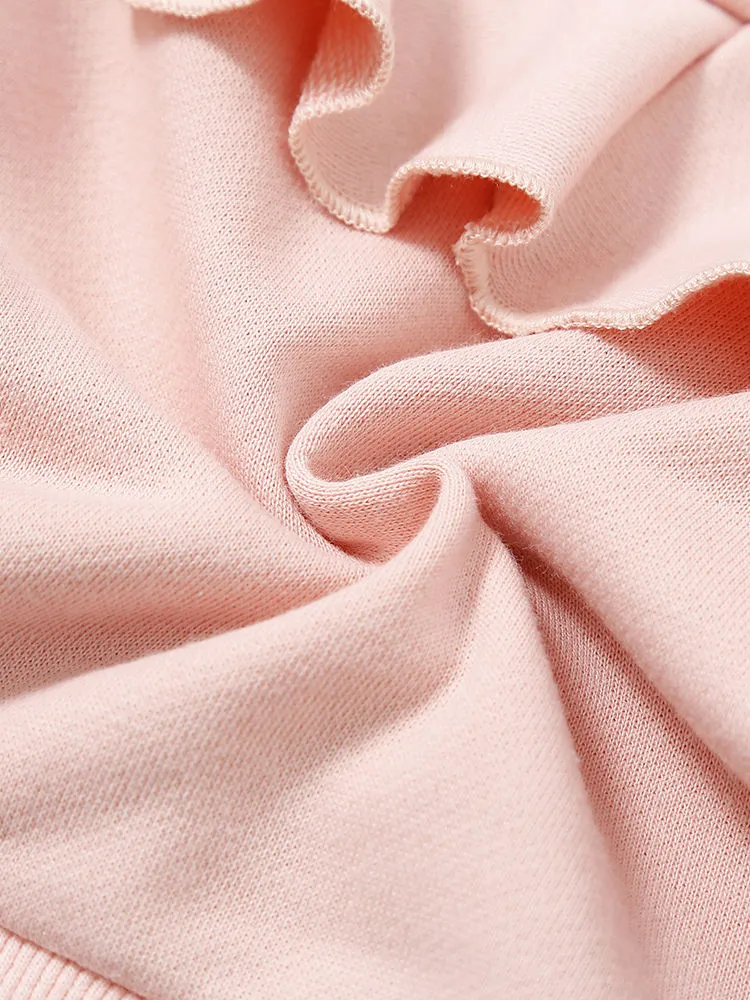 Baby Toddler One Off Shoulder Pink Ruffled Sweatshirt