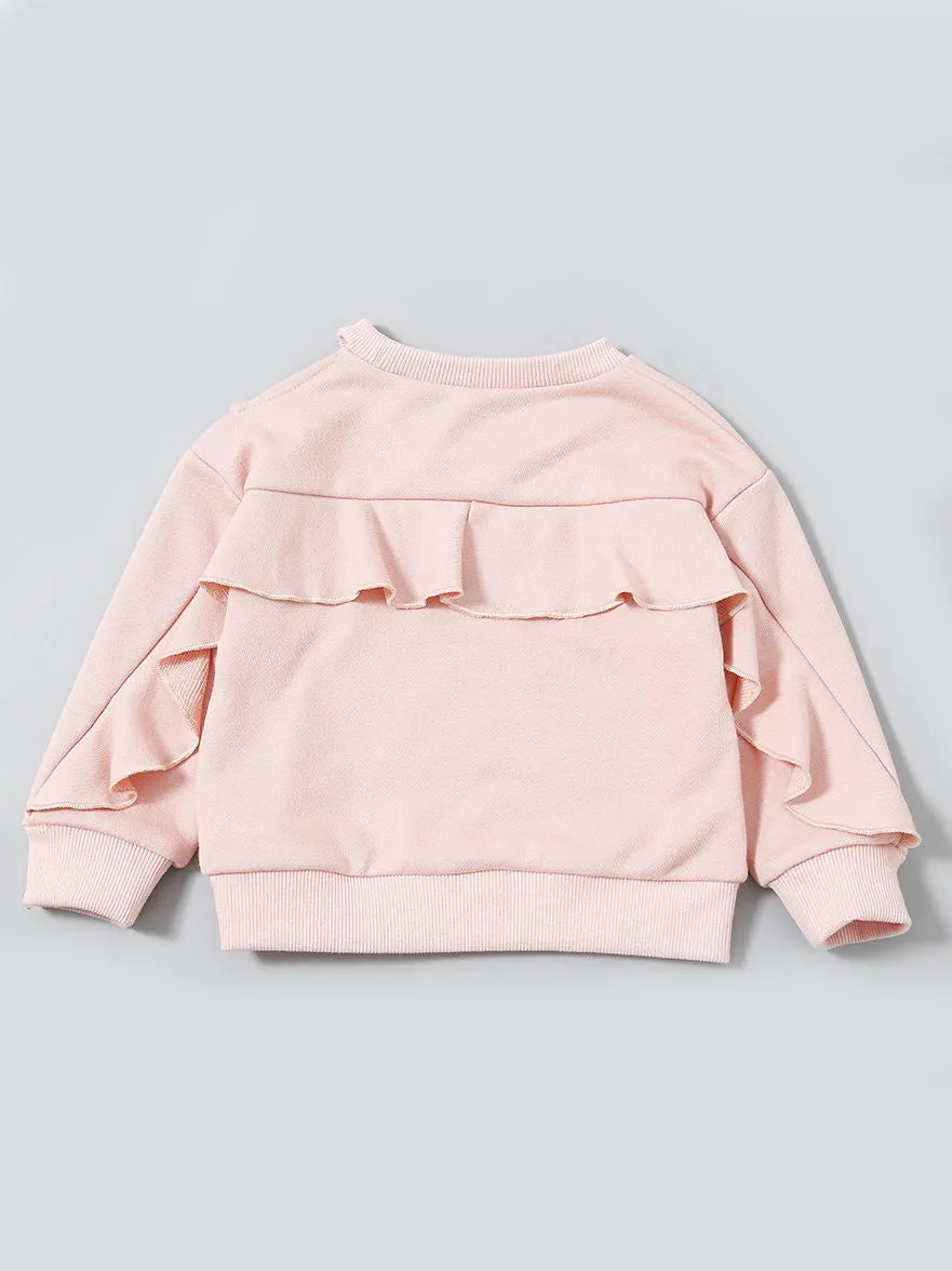 Baby Toddler One Off Shoulder Pink Ruffled Sweatshirt