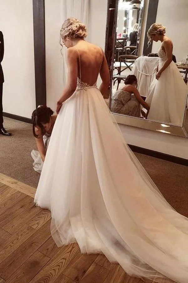 Backless Lace/Tulle Beach Wedding Dress Fashion Bridal Gown TN205