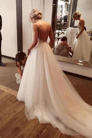 Backless Lace/Tulle Beach Wedding Dress Fashion Bridal Gown TN205