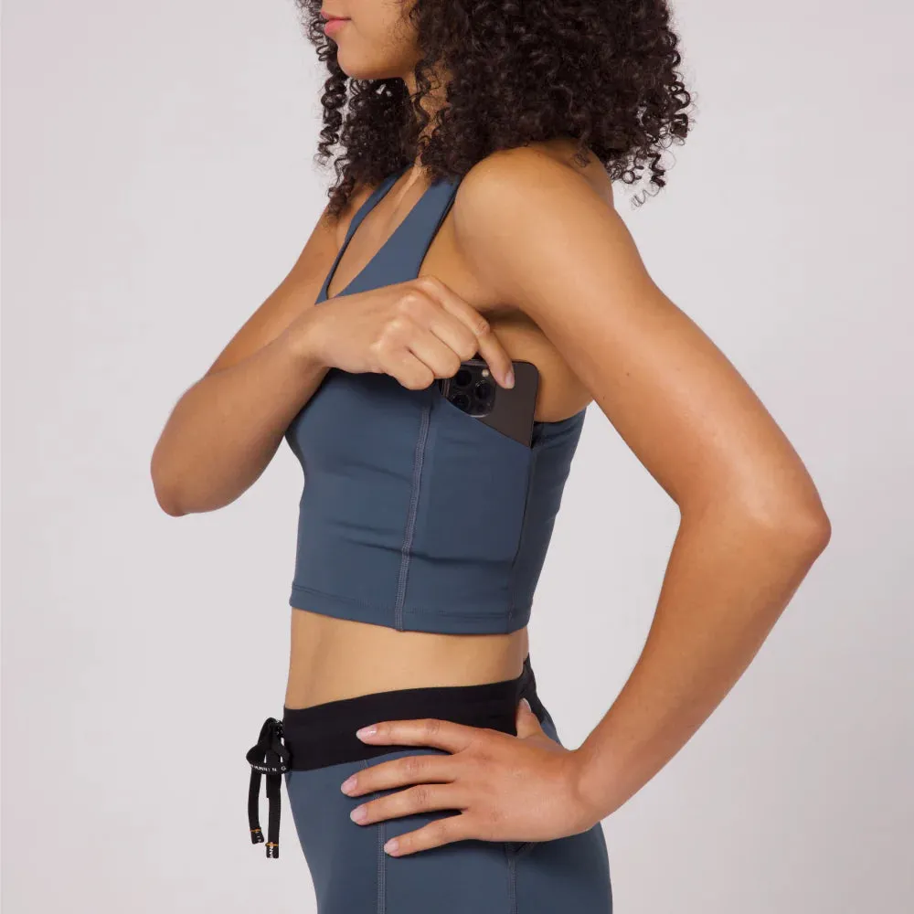 Bandit Running Stamina Scoop Neck Race Crop - Storm Grey
