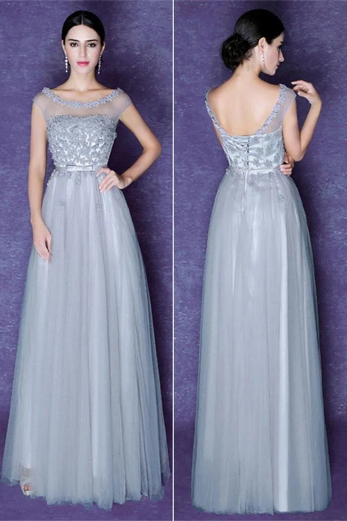 Beautiful Gray Tulle Scoop Neck Prom Dresses, Bridesmaid Dresses, Cocktail Dresses, MB158