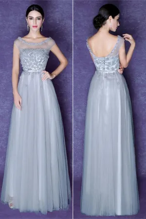 Beautiful Gray Tulle Scoop Neck Prom Dresses, Bridesmaid Dresses, Cocktail Dresses, MB158