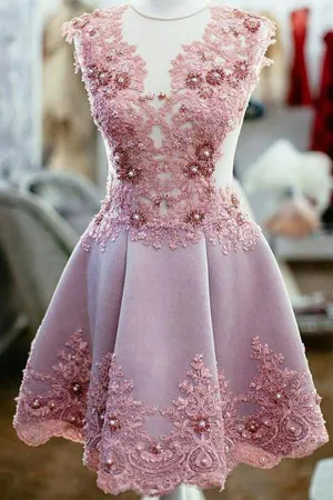 Beautiful Princess Beaded Sheer Homecoming Dress with Appliques, Party Dresses, MH290