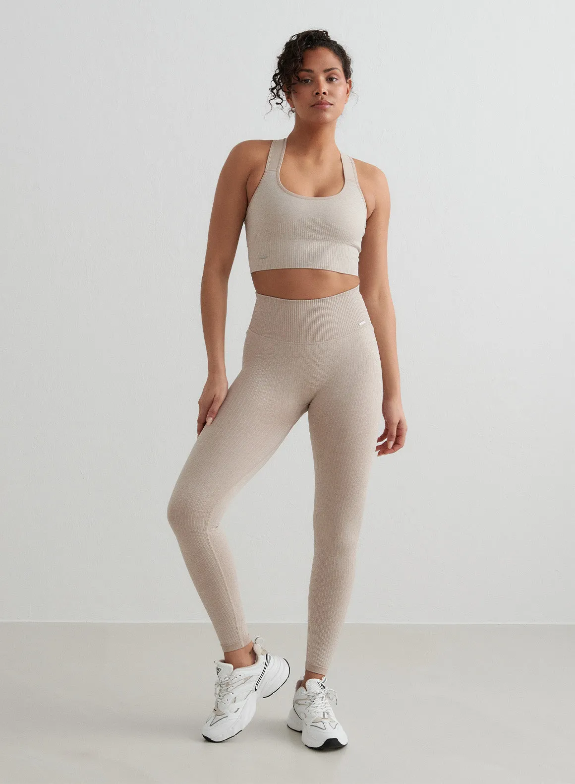 Beige Melange High Support Ribbed Bra