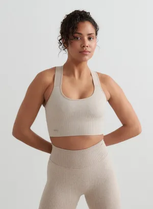 Beige Melange High Support Ribbed Bra