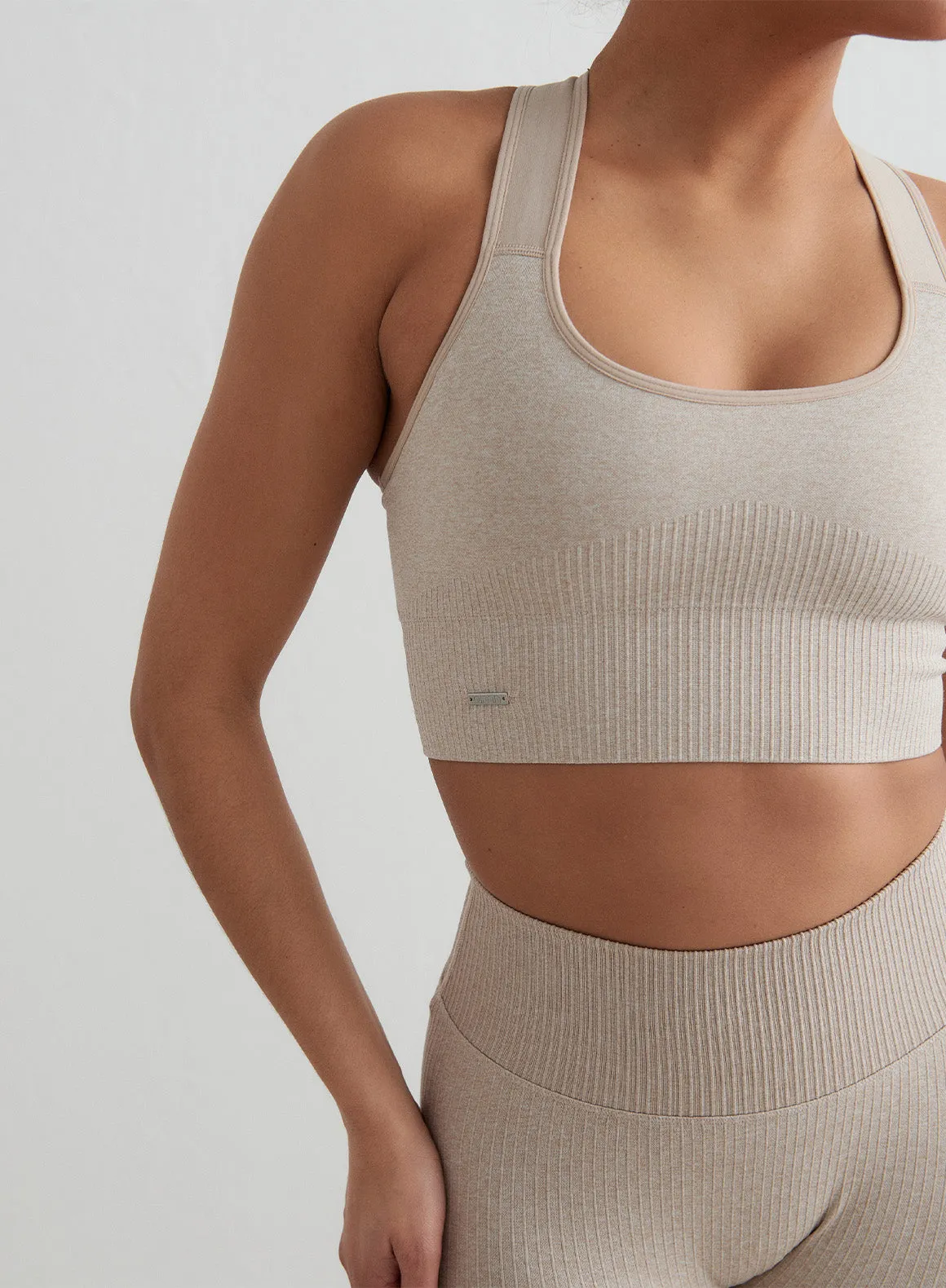 Beige Melange High Support Ribbed Bra