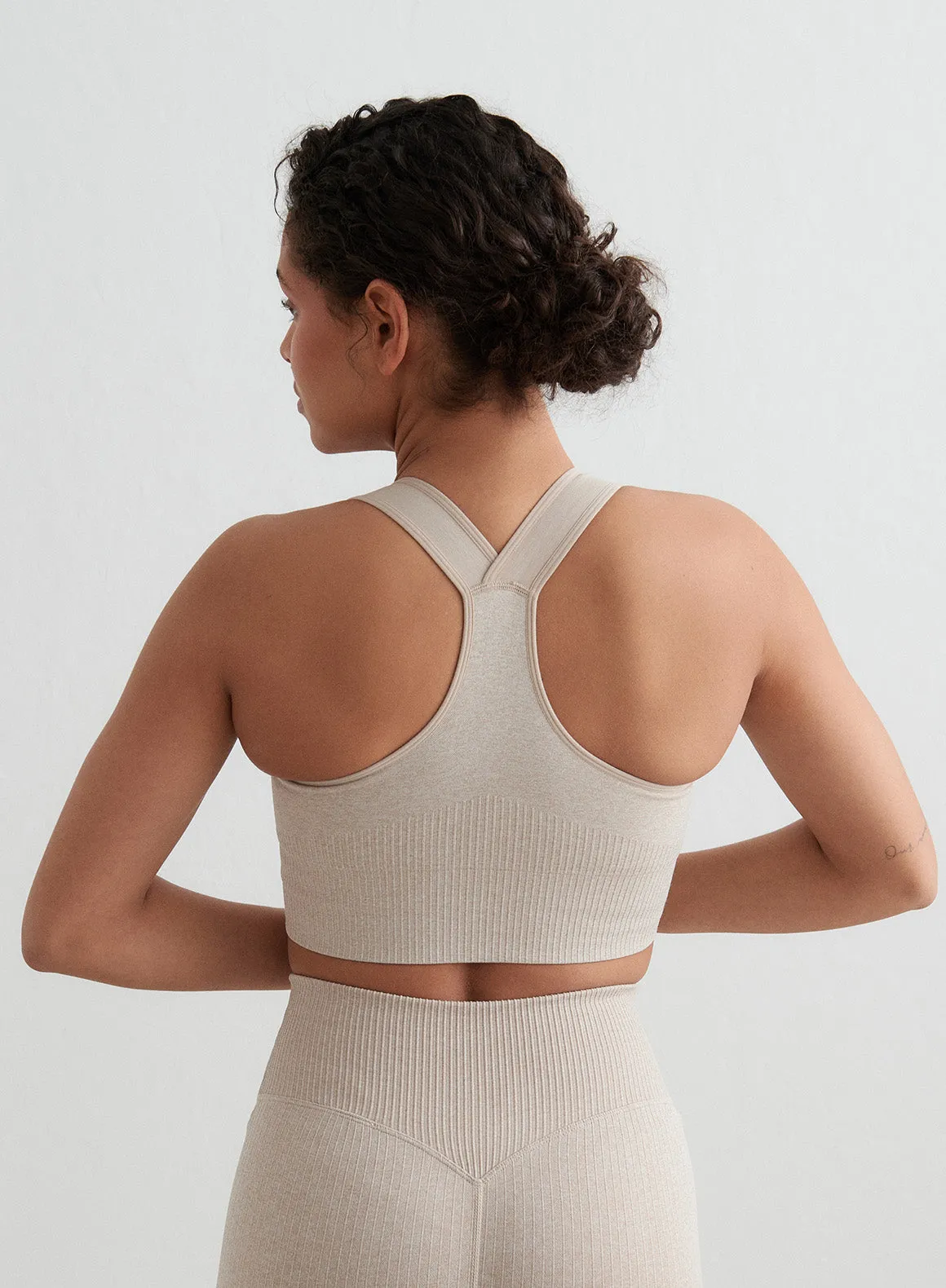 Beige Melange High Support Ribbed Bra